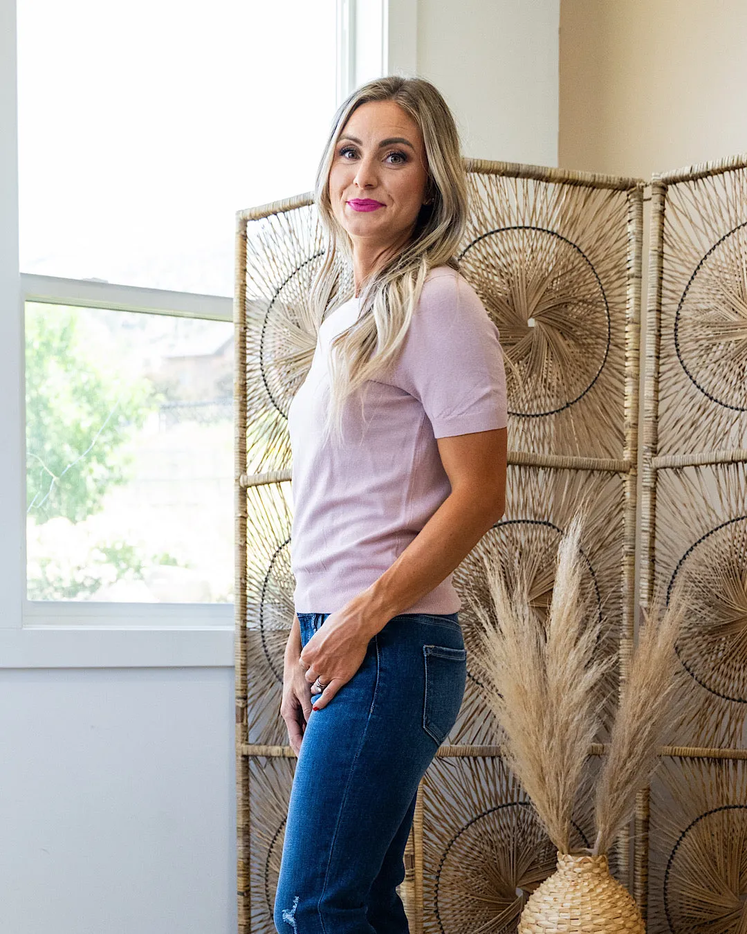 Harper Short Sleeve Sweater - Blush