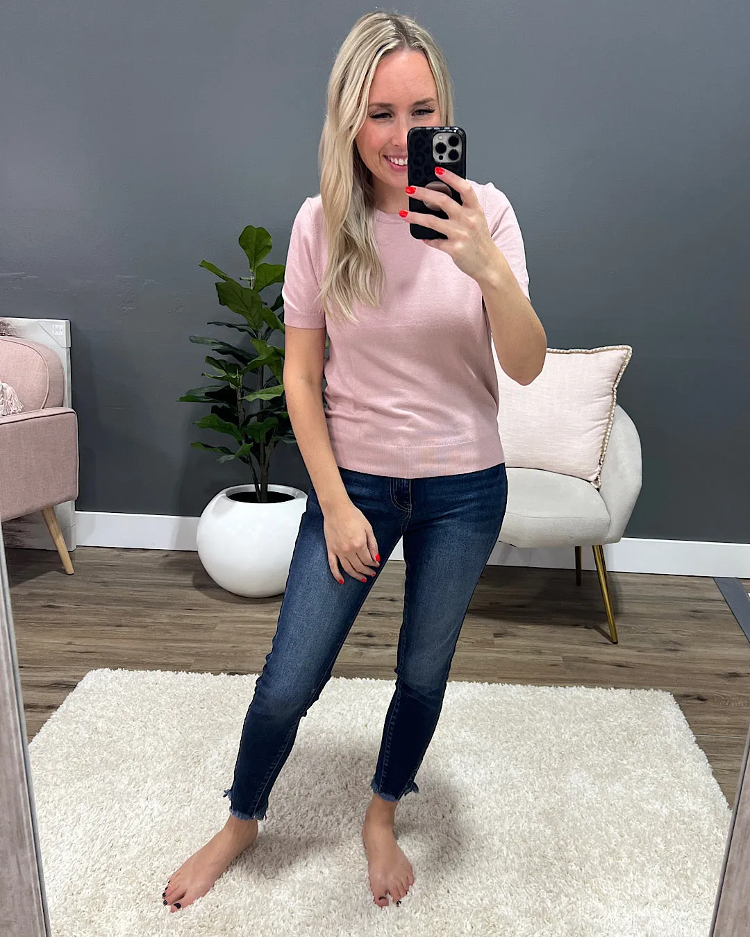 Harper Short Sleeve Sweater - Blush