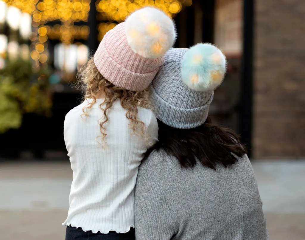 High Rise Pom Beanie (Seafoam Light Up Pom)