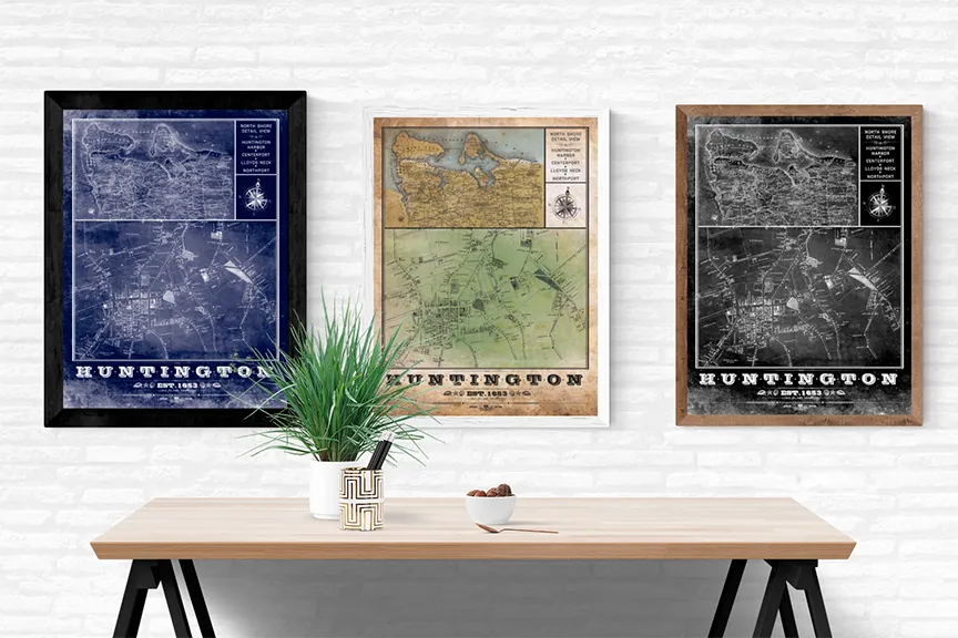 Huntington Long Island Multiview Vintage Remixed Map