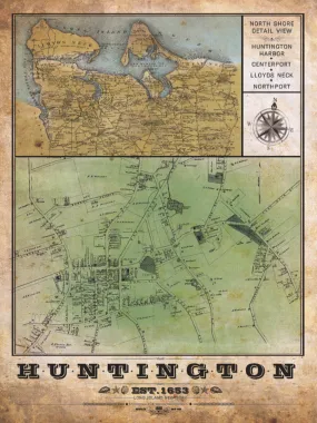 Huntington Long Island Multiview Vintage Remixed Map