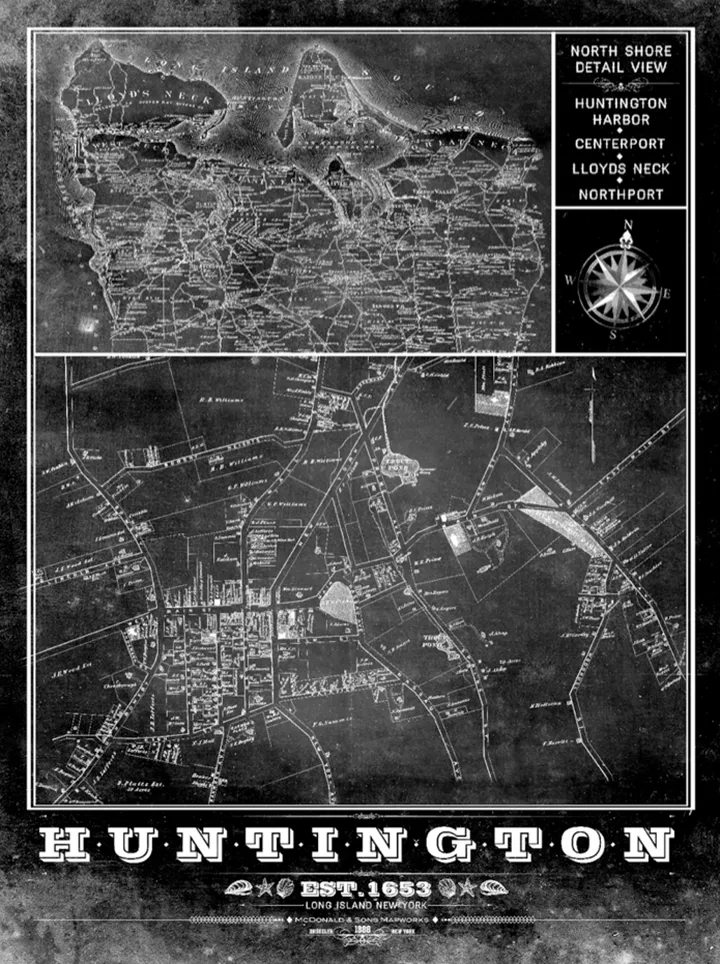 Huntington Long Island Multiview Vintage Remixed Map