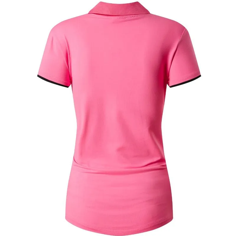 jeansian Women V-Neck Design Summer ShortSleeve Casual T-Shirt Tee Shirts Tshirt Golf Tennis Badminton Polo SWT325 Pink