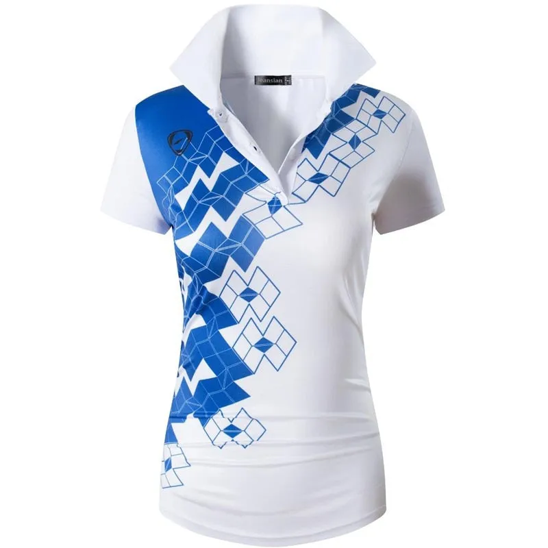 jeansian Women V-Neck Design Summer ShortSleeve Casual T-Shirt Tee Shirts Tshirt Golf Tennis Badminton Polo SWT325 Pink