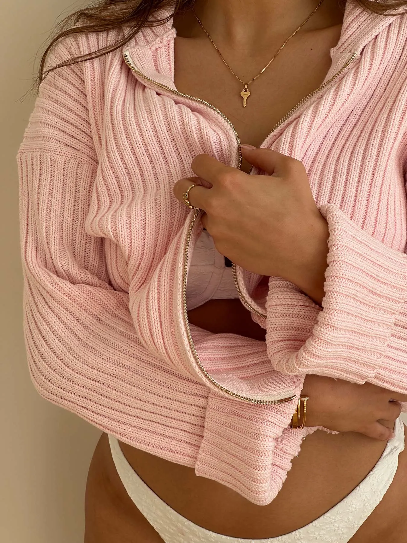 KNITTED - Zip-Hood Cardigan  Blossom