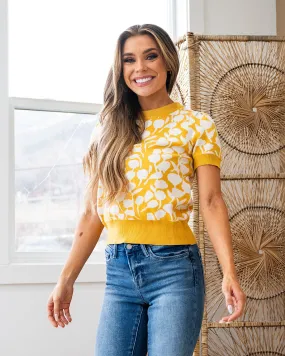 Lisa Floral Short Sleeve Sweater - Mustard