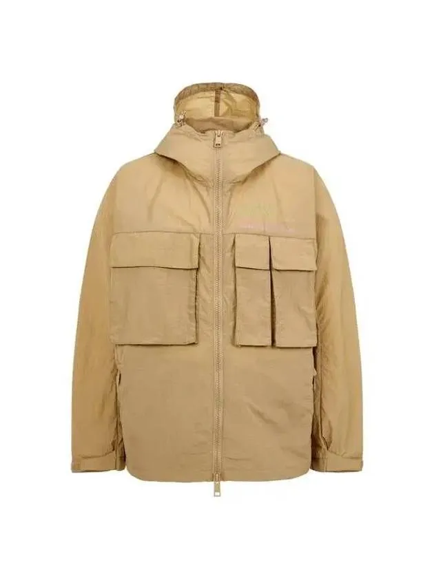 Men s Gradient Logo Nylon Hooded Jacket Camel