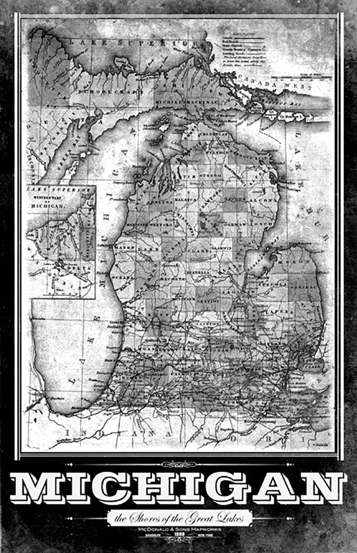 Michigan Vintage Remixed Map