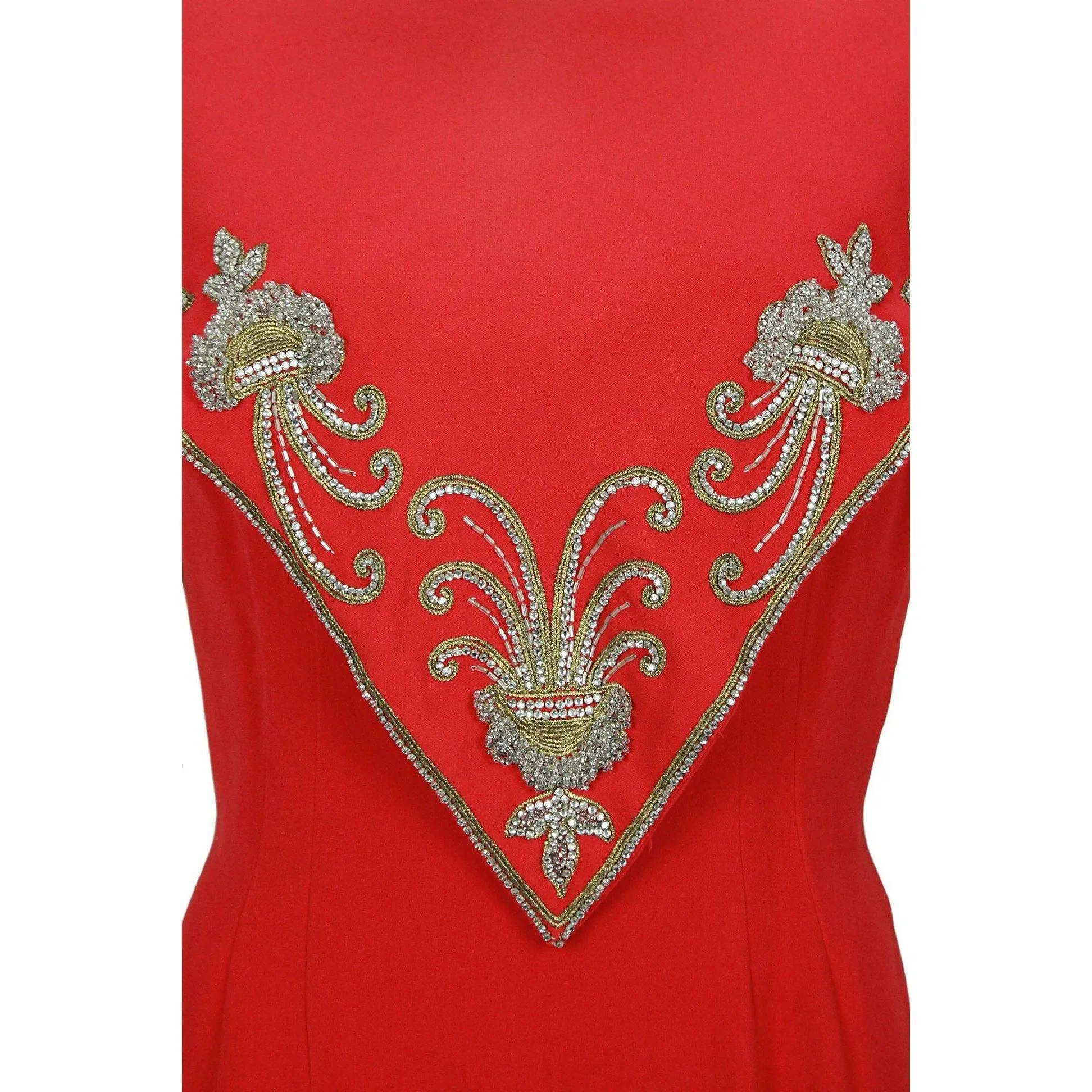 Mr. Blackwell Embellished Red Gown and Matching Caplet | Size M