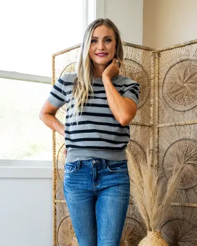 NEW! Heidi Short Sleeve Striped Sweater - Charcoal