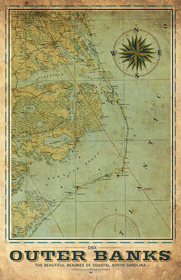 Outer Banks Vintage Remixed Map
