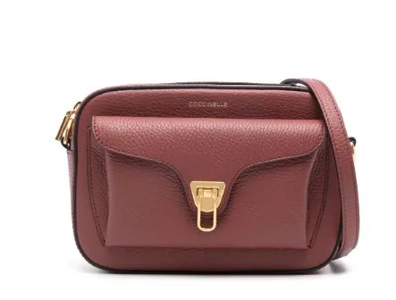 RED LEATHER BAG WITH LOGO DEBOSSING