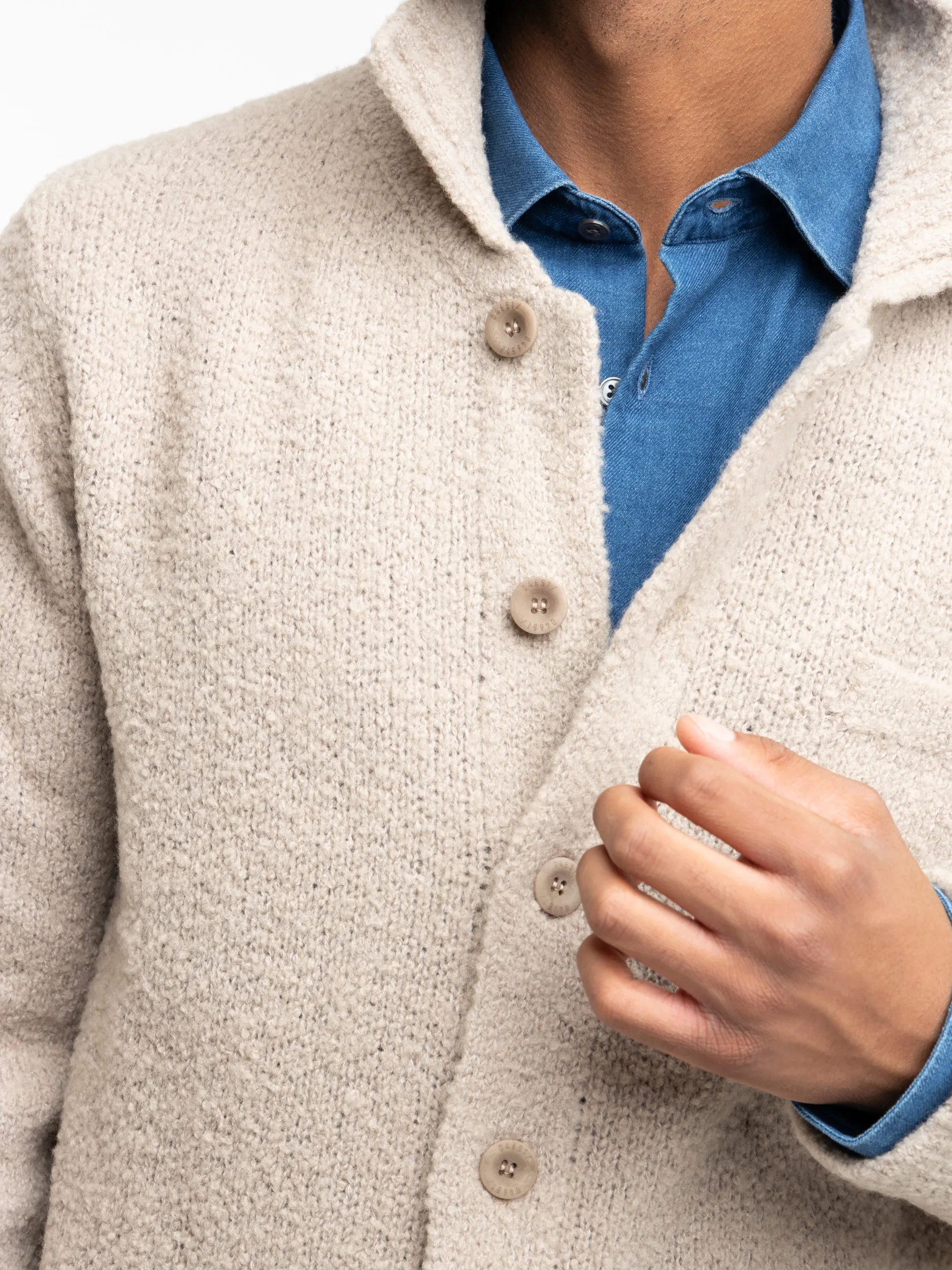 Sand Wool Mockneck Cardigan