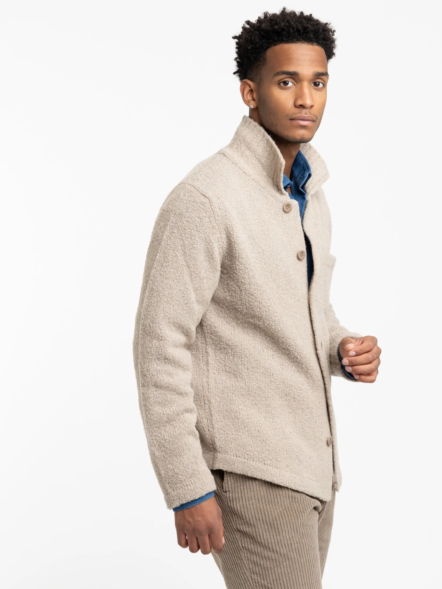 Sand Wool Mockneck Cardigan