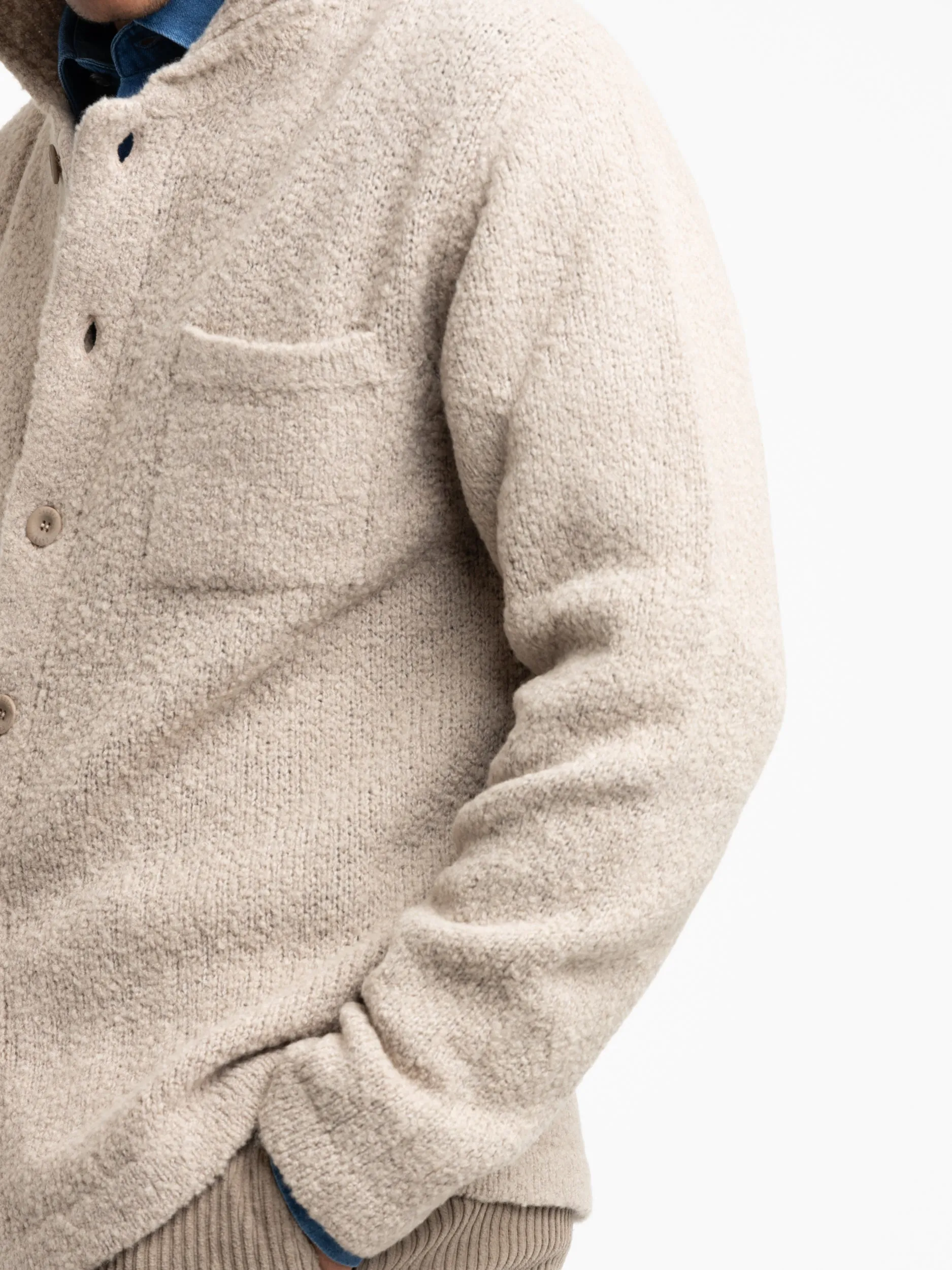 Sand Wool Mockneck Cardigan
