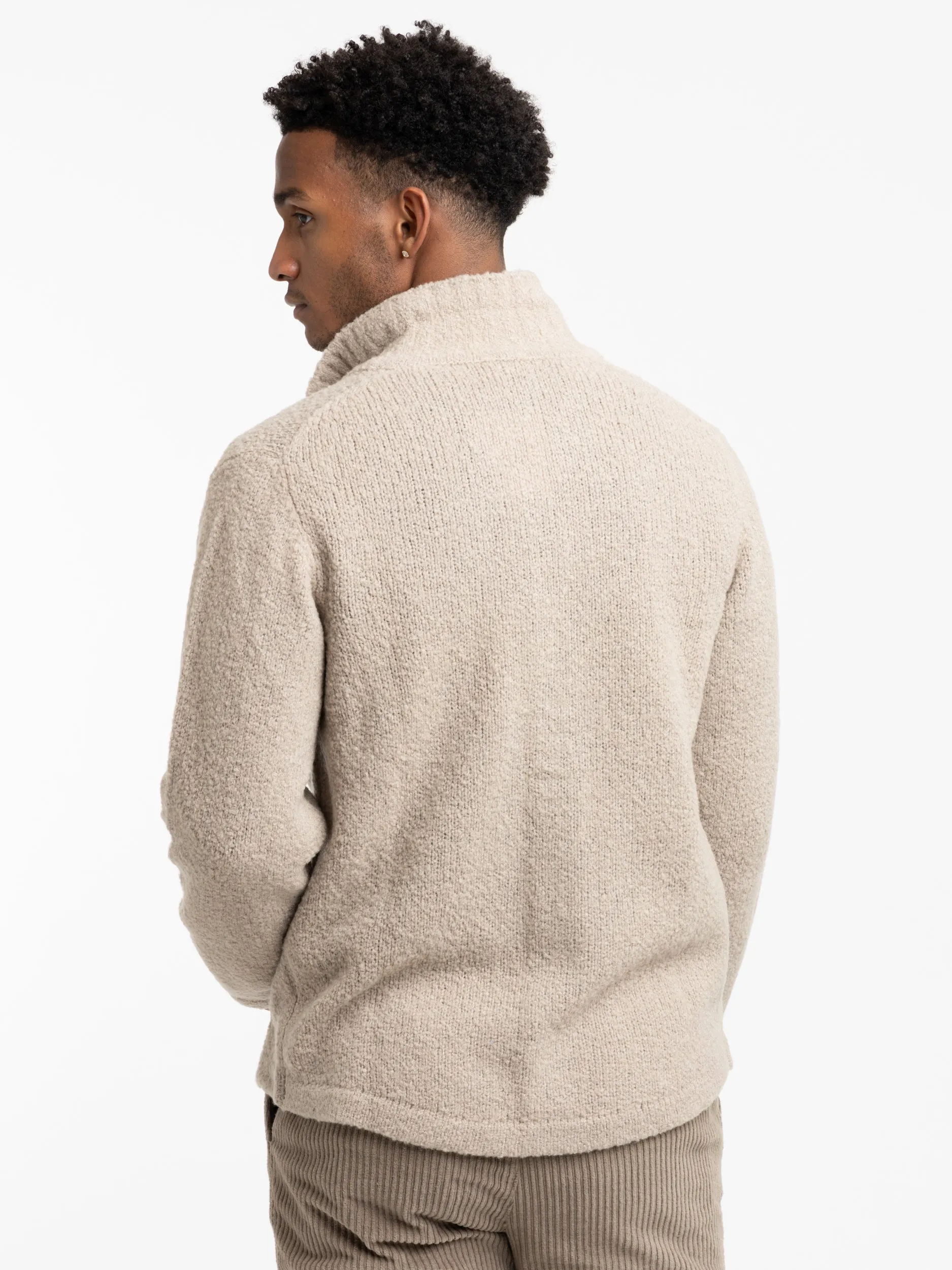 Sand Wool Mockneck Cardigan