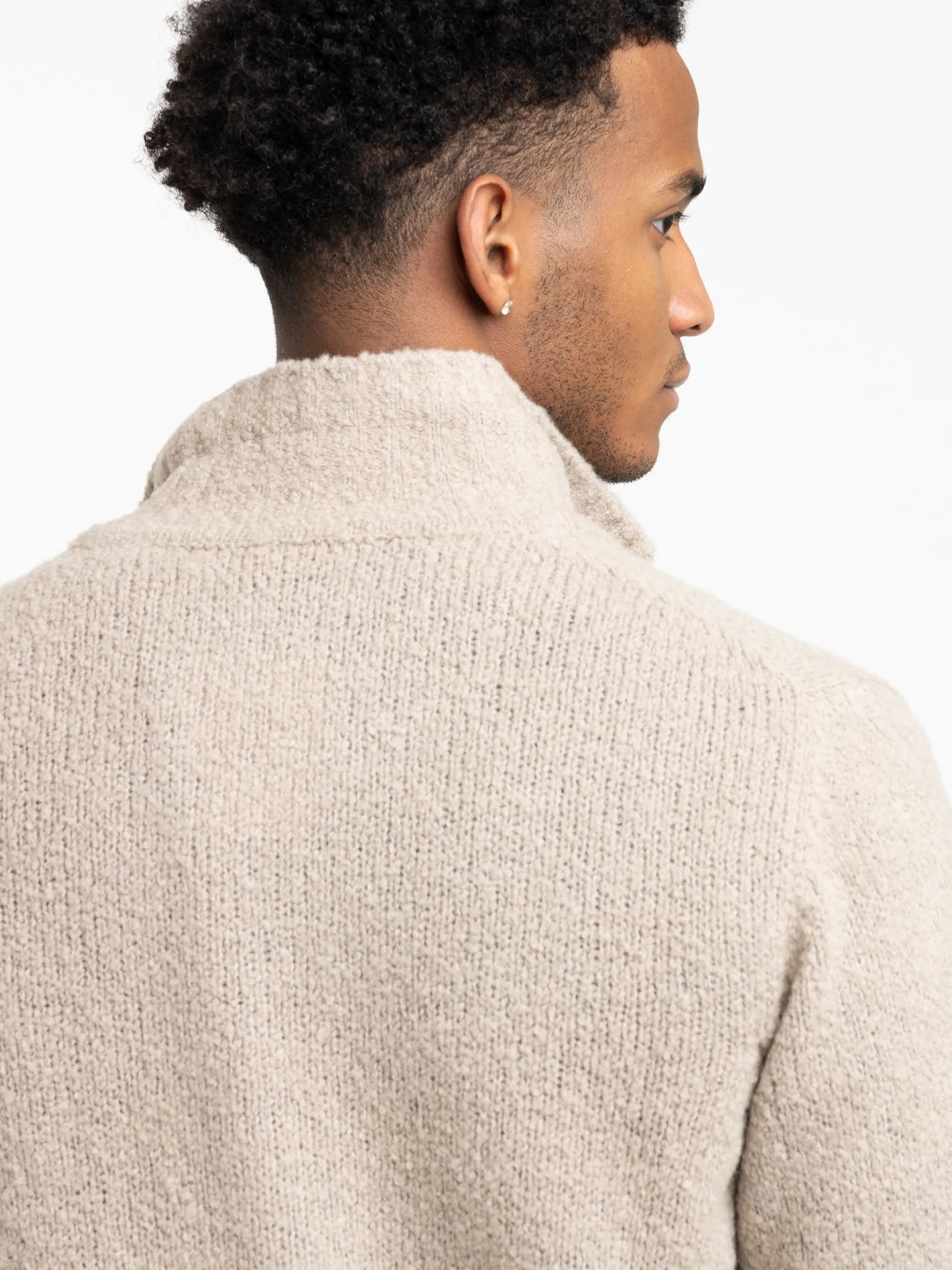 Sand Wool Mockneck Cardigan