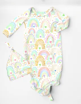 Sweet Summer Rainbow Love - Bamboo Baby Knotted Gown with Beanie