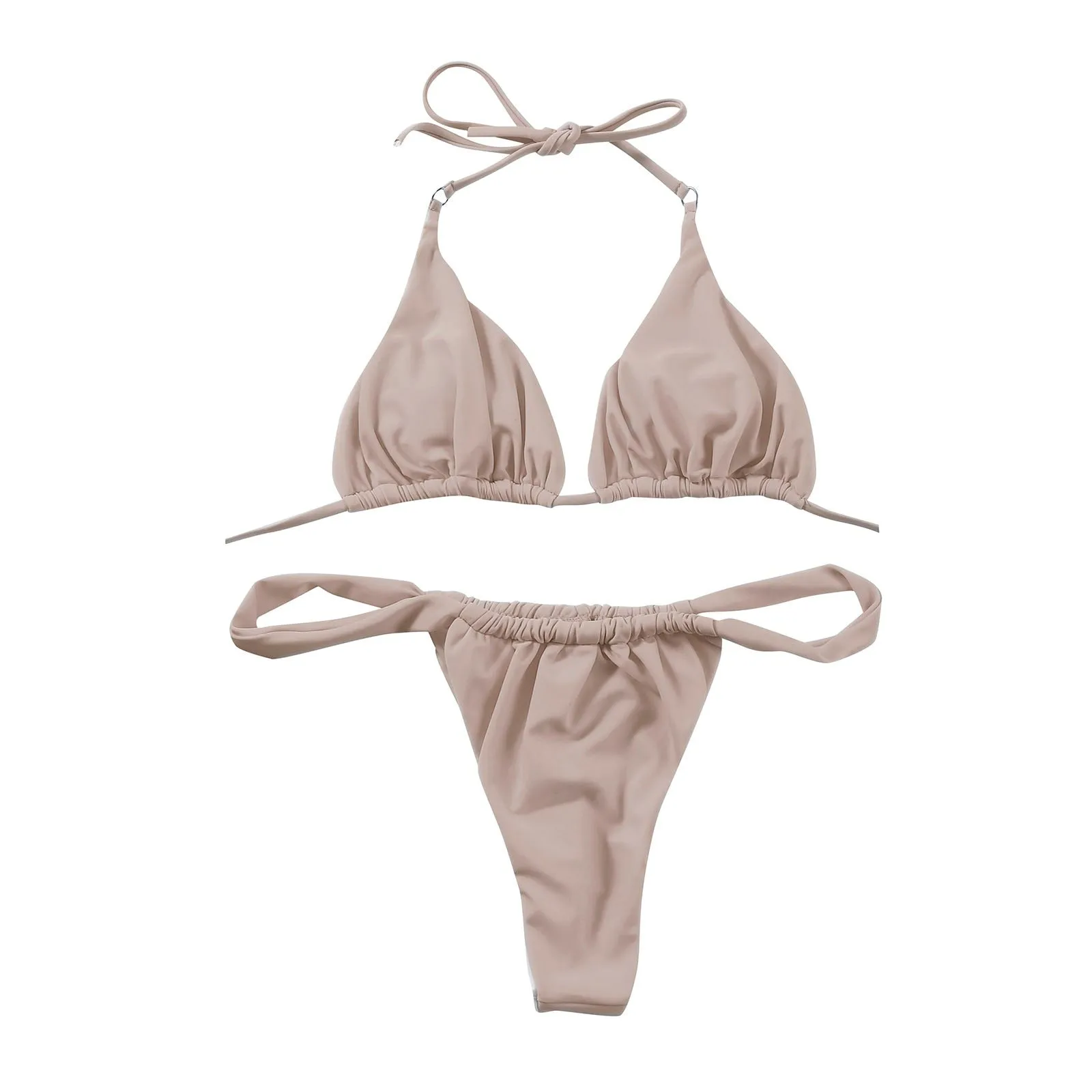Swimsuit Bikini Women Solid Color High Leg Thong Swimwear Bikinis