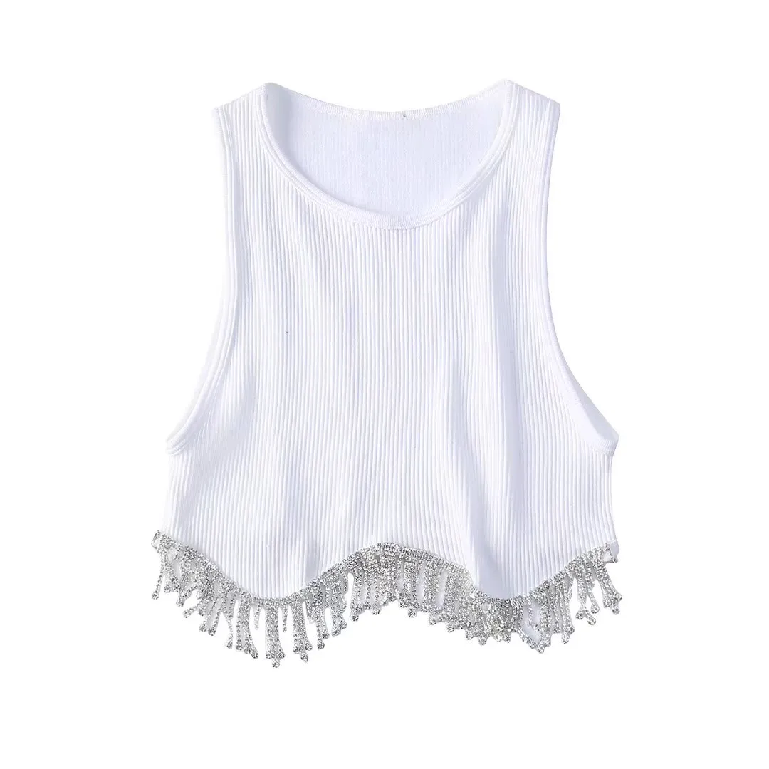 Women Sexy Hem Tassel Knitting T Shirt