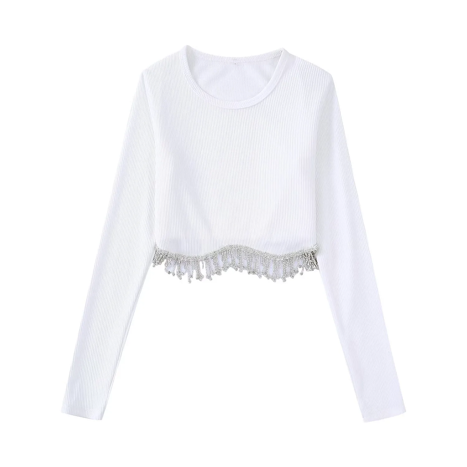Women Sexy Hem Tassel Knitting T Shirt