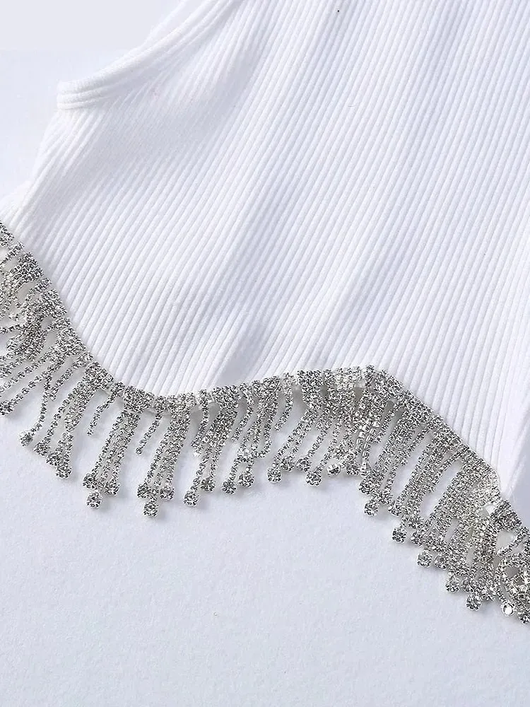 Women Sexy Hem Tassel Knitting T Shirt