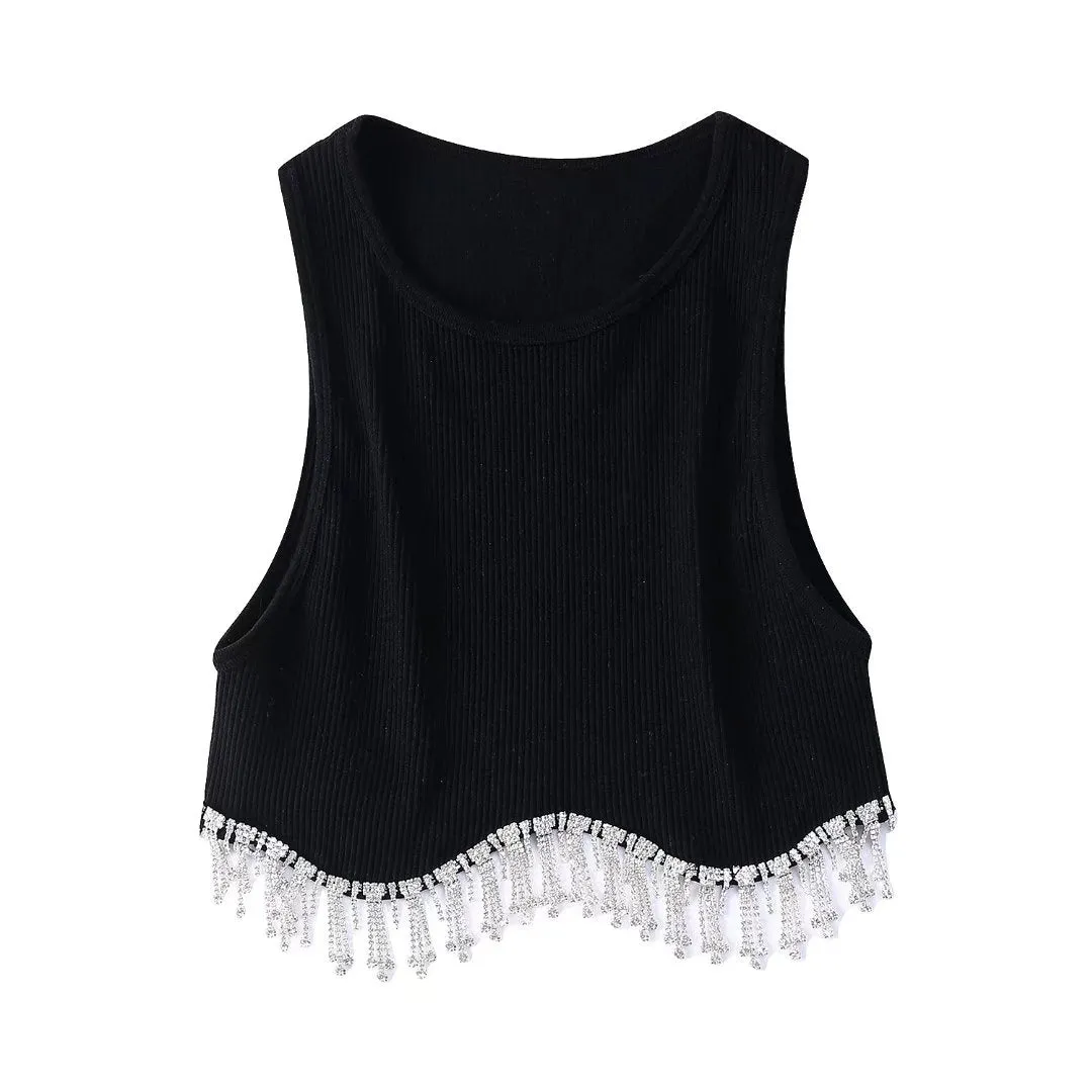 Women Sexy Hem Tassel Knitting T Shirt